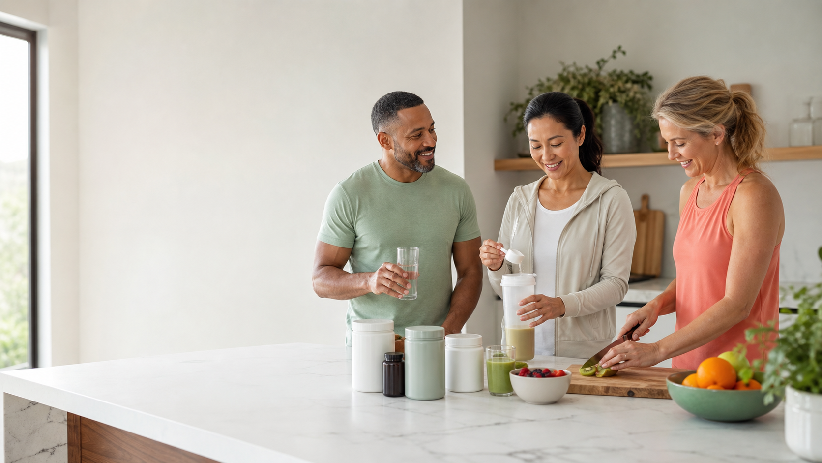 Adults enjoying a balanced wellness routine at home